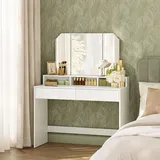 OEM VASAGLE Kailyn Kollektion - Schminktisch, Frisiertisch mit Klappspiegel und 2 Schubladen, Kosmetiktisch mit 3 offenen Fächern, Frisierkommode, für Make-up, modern, wolkenweiß RDT115W01