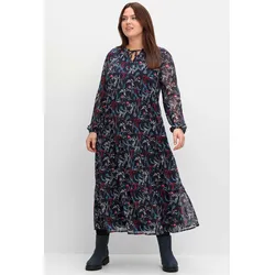 Maxikleid SHEEGO "Maxikleid", Damen, Gr. 42, Normalgrößen, tiefblau, gemustert, 100% Polyester, lang, Kleider