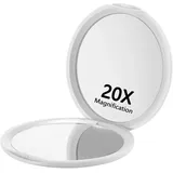 Zernblend Kompakter Taschenspiegel mit 1X/20X Vergrößerung, Ideal für unterwegs, Vergrößerungsspiegel 20fach, Reisespiegel, Kosmetikspiegel (Weiß)