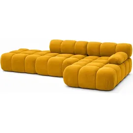 kaiser möbel Ecksofa modular mit Hocker, Sofa L-Form, Veloursstoff Salvador, Gelb, Rechts, Selia - Gelb