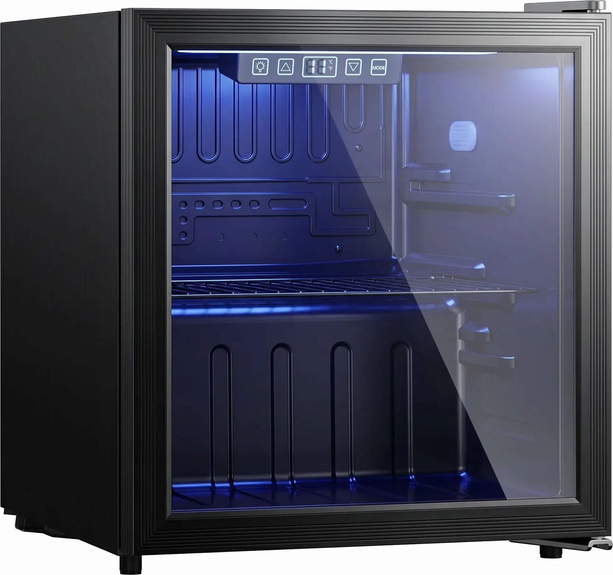 HOMCOM Getränkekühlschrank 48 Dosen 50L Mini Kühlschrank mit Doppelglas-Tür, verstellbaren Regalen, LED-Beleuchtung, Temperaturregelung, Kühlbox Schwarz 45 x 44,5 x 51 cm   Aosom