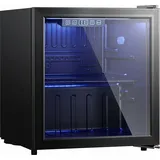 HOMCOM Getränkekühlschrank 48 Dosen 50L Mini Kühlschrank mit Doppelglas-Tür, verstellbaren Regalen, LED-Beleuchtung, Temperaturregelung, Kühlbox Schwarz 45 x 44,5 x 51 cm   Aosom