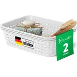 Novaliv 2 Stück Eleganter Aufbewahrungskorb in Rattan-Optik | Weiß Kunststoff 1L – Perfekt für Bad & Kleidungsaufbewahrung. Aufbewahrungsbox B...