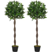 Outsunny 2er-Set Künstlicher Lorbeerbaum, 120 cm Kunstpflanzen im Zementtopf,
