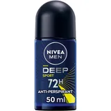 NIVEA MEN Deep Sport Deo Roll-on 50 ml, Deodorant für Herren, angereichert mit Aktivkohle für 72h Schutz, Deodorant Roll-On Antitranspirant für Sport