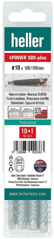 Hammerbohrer HELLER 4POWER mit SDS-Plus Aufnahme Ø 12,0 x 150/210mm, VPE 11 Stk.