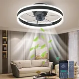 Aoomoon Deckenventilator mit Beleuchtung, LED Deckenleuchte mit Ventilator, 3 Farbtemperatur 6 Geschwindigkeiten lampe mit ventilator, Leise Deckenventilator mit Fernbedienung (Schwarz, 50CM)