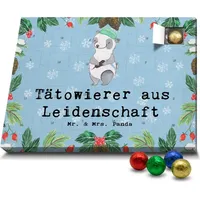 Mr. & Mrs. Panda Schoko Adventskalender Tätowierer Leidenschaft - Blau Pastell - Geschenk, Jubiläum, Mitarbeiter, Schokoladen Adventskalender, Ko... - Blau