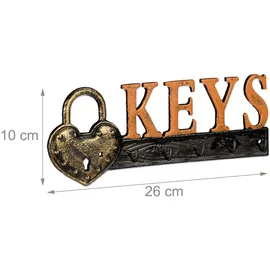Relaxdays Schlüsselbrett, Keys Gold,Orange,Schwarz