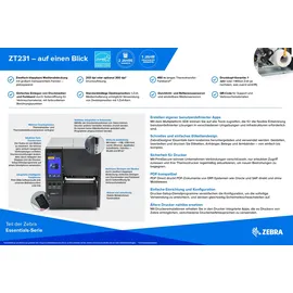 Zebra Technologies Zebra ZT231, 8 Punkte/mm (203dpi), Peeler, LTU, Display, EPL, ZPL, ZPLII, USB, U...
