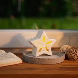 Relaxdays Teelichthalter Keramik, Porzellanstern für 1 Teelicht, H x B x T: 11 x 12 x 5,5 cm, Kerzenhalter Stern, weiß