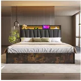 STILVORA Polsterbett 140×200cm Polsterbett Metallbett mit LED,Doppelbett mit USB (mit aufladen USB Ladefunktion Kopfteil und LED-Beleuchtung), 140 x 200 cm ohne Matratze grau
