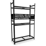 ALL Premium Reifenregal 180x110x40cm schwarz – stabiles Regal für 12 Reifen, 250kg Traglast, platzsparend, Reifenhalter für Garage & Werkstatt, Zubehör zur Reifenlagerung, langlebig