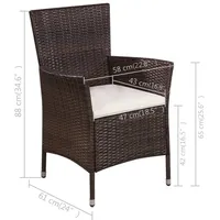 vidaXL 3-tlg. Bistro-Set Poly Rattan Braun