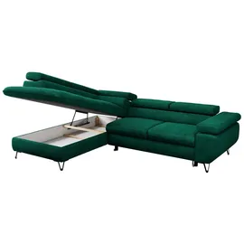 MKS Meble Ecksofa mit Bettkasten, Einstellbare Kopfstützen, Schlaffunktion, Eckcouch L-form - PEDRO L - Velvet - Grün - Links - Grün