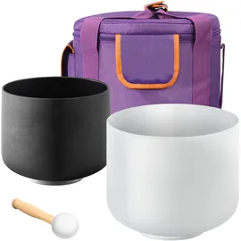 Vevor 2 Stk. Kristallklangschalen, 203 & 254mm große A- & F-Ton-Klangschalen, mattierte Quarz-Klangschale mit Tragetasche, 1 Gummihammer und 2 O-Ringen, ideal für Meditation, Yoga, Klangheilung