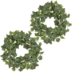 Kunstkranz CREATIV GREEN "Efeukranz mit englischem Blatt", grün, H:5cm Ø:25cm, Obermaterial: 70% Polyester, 30% Kunststoff, Kunstpflanzen, 2er Set