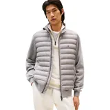 Tommy Hilfiger Herren Sweatshirt mit Reißverschluss Mix Media mit Stehkragen, Grau (Medium Grey Heather), L