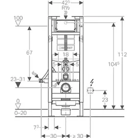 Geberit Duofix Element für WWC, 112 cm, mit Sigma UP-SPK 12 cm, BF, höhe-verstlb