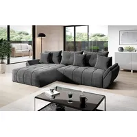 Vigo Velvet Monolith Ecksofa in L-Form 280 cm x 190 cm -  Schlafsofa mit Bettkasten - Couch mit Stauraum und Kissen - Sofa mit Schlaffunktion - Aus... - Grau