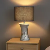 Fischer Leuchten - LED Tischlampe Nachttischlampe Keramik Tischleuchte Leinen
