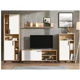 Homestyle4u 2528, Wohnwand Wohnzimmer Schrankwand Modern Weiß Holz Eiche Wohnzimmer Möbel 4 TLG. Anbauwand Komplett-Set