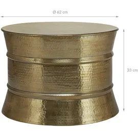 WOMO-DESIGN Couchtisch Rund 62x33 cm Gold Drum, Handgefertigt Aluminium, Hammerschlag Zylinderform, Unikat