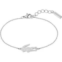 Armband LACOSTE "Schmuck Edelstahl Armband Ankerkette CROCODILE", silber (edelstahlfarben), Armbänder, Damen, Edelstahl