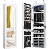 Schmuckschrank Für Tür- Und Wandmontage, Sipegelschrank, Mit Ganzkörperspiegel, Abschließbar Weiß - Costway