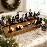 Forbabe Adventskranz Kerzenhalter Modern, Weihnachten Adventsgesteck Länglich Teelichthalter Kerzenständer mit Holz Haltern, Kerzentablett Teelichter Kerzenständer für Weihnachtsdeko Tisch Geschenk