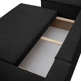 m-punkt Wohnlandschaft Ecksofa COMO Cord mit Bett Sofa Schlafsofa Ottomane rechts links universell - Schwarz