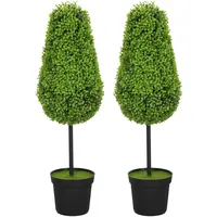 Homcom 2er Set Künstliche Buchsbaum 90cm Kunstpflanze in Tränenform, Plastik Künstliche Pflanzen im Topf, Kunstbaum Fake Plant wie echt mit UV Schutz für Wohnzimmer Schlafzimmer Büro Garten
