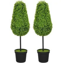 Homcom 2er Set Künstliche Buchsbaum 90cm Kunstpflanze in Tränenform, Plastik Künstliche Pflanzen im Topf, Kunstbaum Fake Plant wie echt mit UV Schutz für Wohnzimmer Schlafzimmer Büro Garten