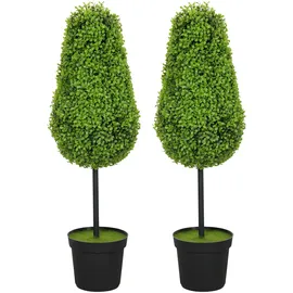 Homcom 2er Set Künstliche Buchsbaum 90cm Kunstpflanze in Tränenform, Plastik Künstliche Pflanzen im Topf, Kunstbaum Fake Plant wie echt mit UV Schutz für Wohnzimmer Schlafzimmer Büro Garten