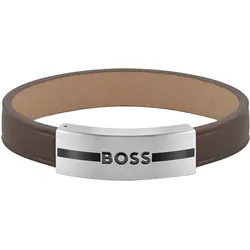 Armband BOSS "Schmuck Edelstahl Armschmuck Lederarmband LUKE" Gr. M, braun (edelstahlfarben, braun), Armbänder, Herren, M, Leder-Edelstahl, Leder, Edelstahl