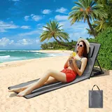 Klappbare Strandliege Mit Rückenlehne Tragbare Sonnenmatte Mit Staufach Grau