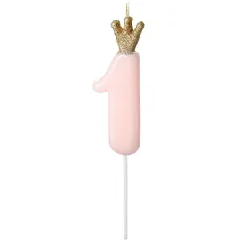 Partydeco Geburtstagskerze mit Krönchen | Hellrosa 1