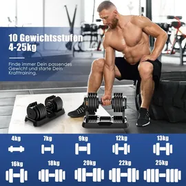 DH FitLife FitLife Verstellbare Hanteln 4 bis 25 kg mit 10 Gewichtsstufen schwarz