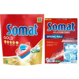 Somat Tabs 8x22 (176) AW Gold, Geschirrspül Tabs für strahlend sauberes Geschirr auch bei niedrigen Temperaturen + Somat Duo Power Experten Spezial-Salz 1,2kg