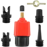 SUP Adapter für Kompressor, Sup Pumpe Adapter, Stand Up Paddle Board Luftpumpe Adapter, mit 4 Gasdüse Sup Ventil Adapter, für Alle Arten Schlauchboot Kajaks Paddle Board Ventiladapter Zubehör (Rot)