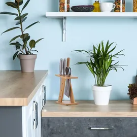 Relaxdays Messerblock unbestückt, Bambus, HBT: 22 x 9,5 x 19,5 cm, Messerhalter für breite Klingen, Messerständer, Natur