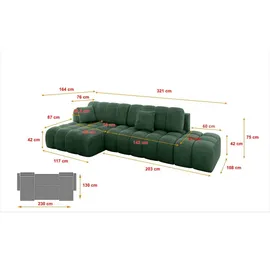 altdecor Ecksofa Cord mit Schlaffunktion 3-Sitzer Grün