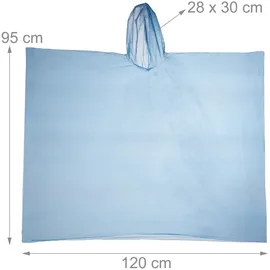 Relaxdays Regenponcho 10er Set, Einmal Regencape mit Kapuze, für Erwachsene, Notfallponcho Damen & Herren, blau