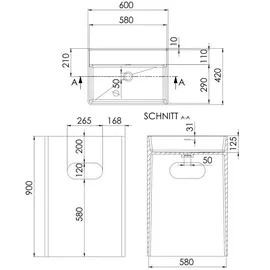 Steinberg Serie 540 Standwaschtisch 60 x 42 x 90 cm (540712050)