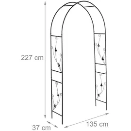 Relaxdays Rosenbogen Metall, Torbogen Garten, HxBxT: 227 x 135 x 37 cm, Stabiler Rankbogen für Kletterpflanzen, schwarz
