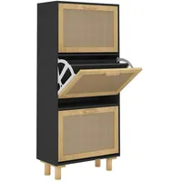 VidaXL Schuhschrank Schwarz 52x25x115 cm Holzwerkstoff & Rattan Natur