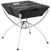 Costway GOPLUS 3 in 1 Feuerstelle Outdoor, multifunktionale Feuerschale mit Edelstahlgrill, Aluminiumbeinen, Handschuhe, Tragtasche, Feuerkorb klappbar tragbar für Garten Terrasse Camping Grill, 45x45x49 cm