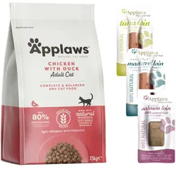 Applaws Trockenfutter für Katzen - Huhn mit Ente und Gemüse 7,5kg + Rinderfilet 3x30g mix