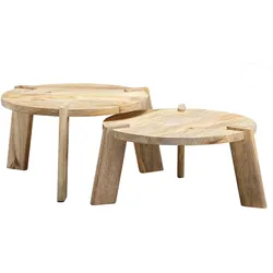 KADIMA DESIGN 2er Set Couchtische HELEN: Mango Massivholz, unterschiedliche Größen, Messing Zierstreifen, handgefertigt, max. 8 kg Belastung.