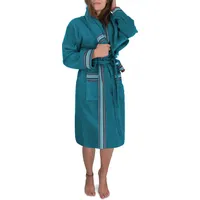 normani Damen Frottee Bademantel aus 100% Bio Baumwolle im Set mit Handtuch und Waschlappen Petrol L - L